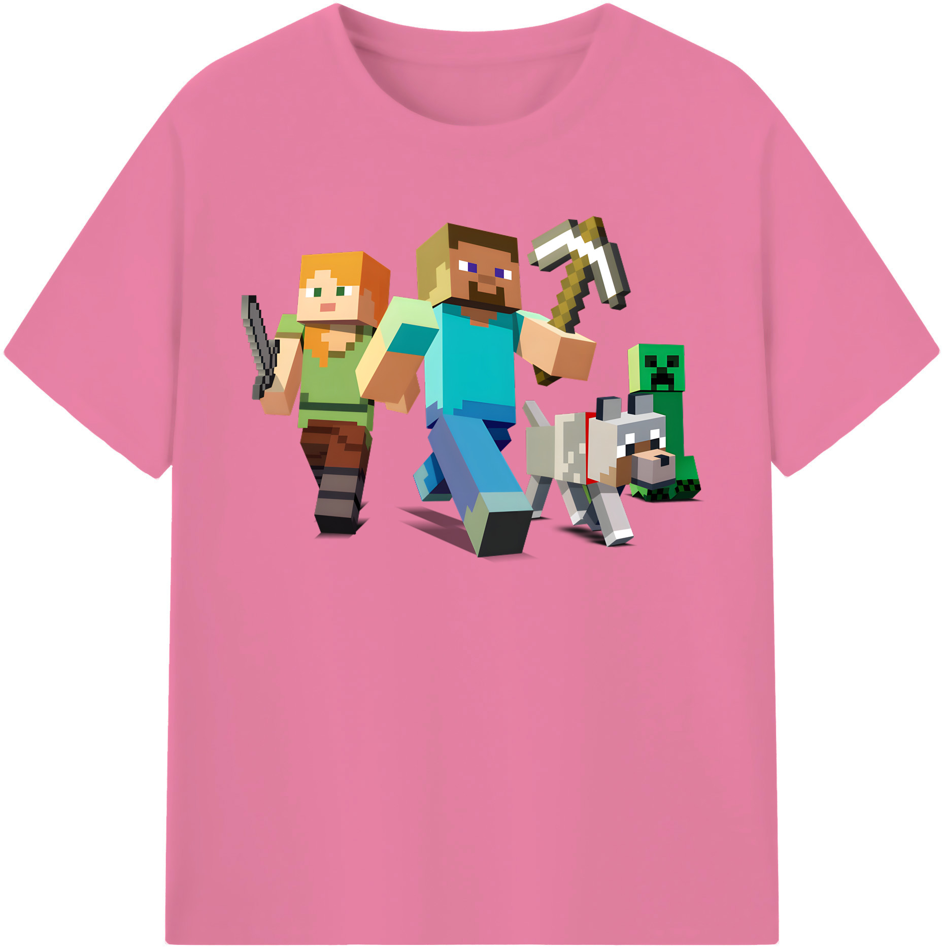 （画像用） マインクラフト ブロックの世界 Minecraft MC Block world 綿100％半袖Tシャツ（フロントプリント）